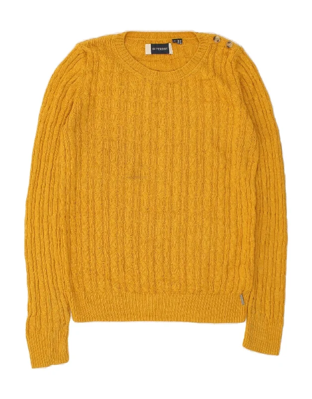 Blowout Deals SUPERDRY Womens Crew Neck Jumper Sweater UK 12 Medium Yellow Acrylic