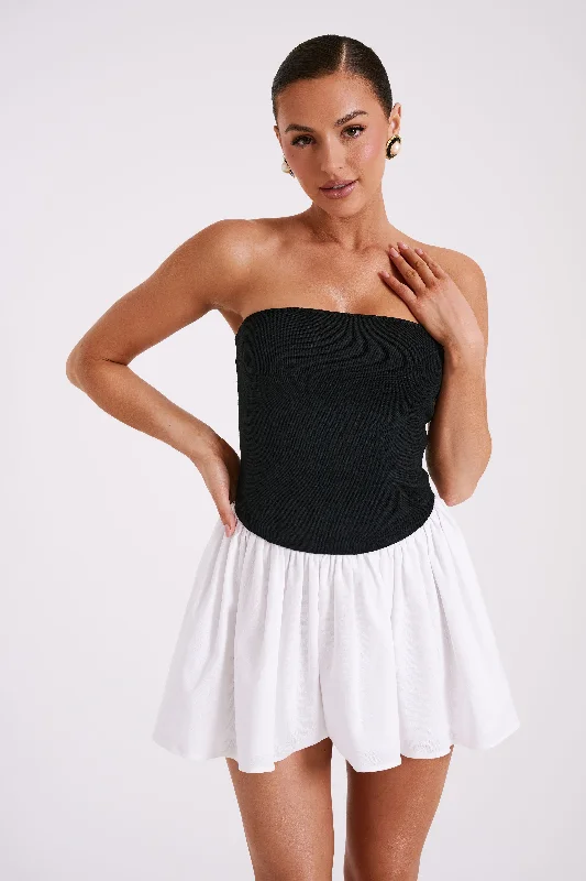 Epic Deals Hannah Knit And Linen Mini Dress - Black/White