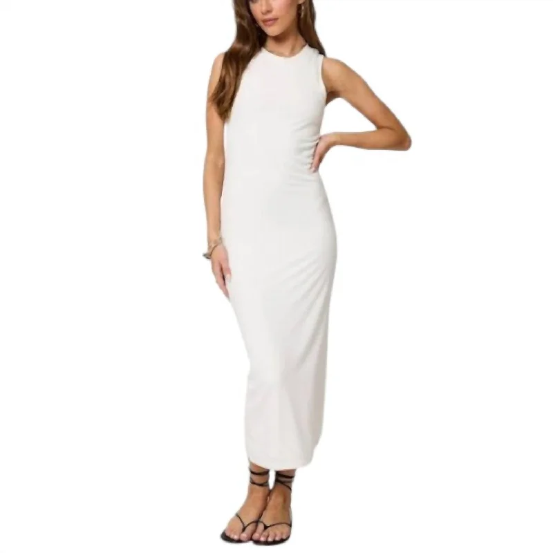 Price Smash Wide Rib High Neck Maxi Dress In White