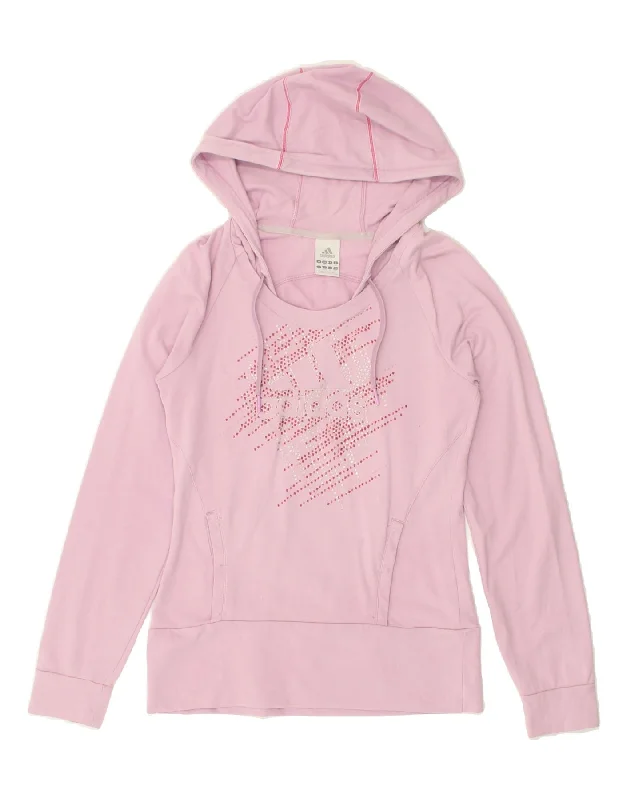 Act Now ADIDAS Womens Graphic Hoodie Jumper UK 10 Small Pink Cotton