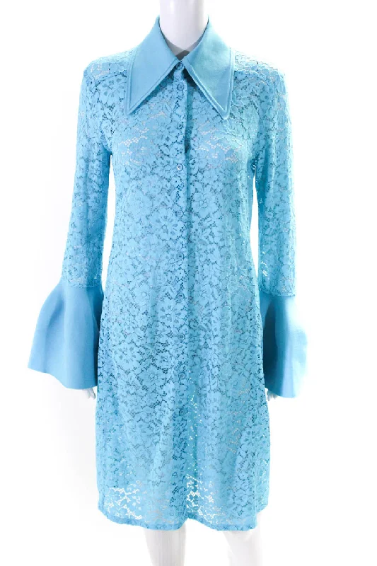 Act Now Proenza Schouler Womens Button Front Collared Lace Overlay Dress Blue