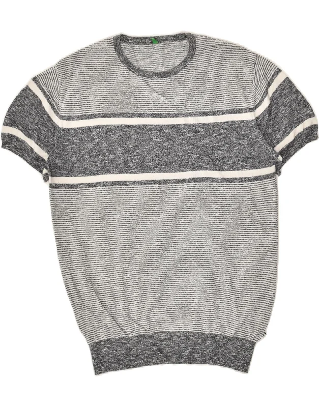 Stock Clearance BENETTON Womens Short Sleeve Crew Neck Jumper Sweater UK 14 Medium Grey