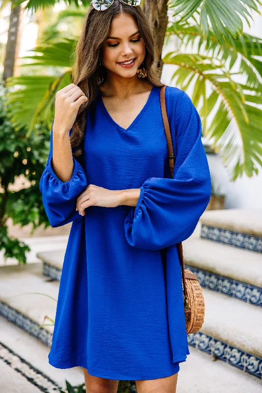 Now or Never Loud And Clear Royal Blue Bubble Sleeve Dress