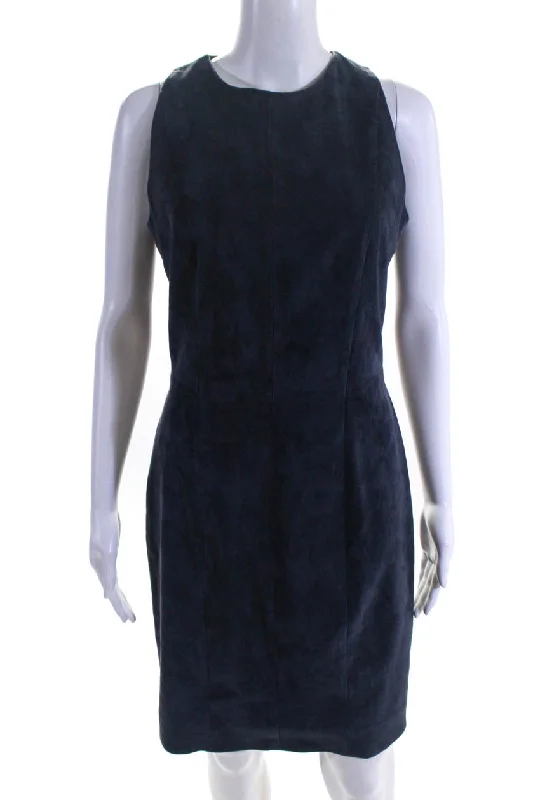 Final Clearance Sharis Place Womens Lexwe Sleeveless Suede Sheath Dress Navy Blue