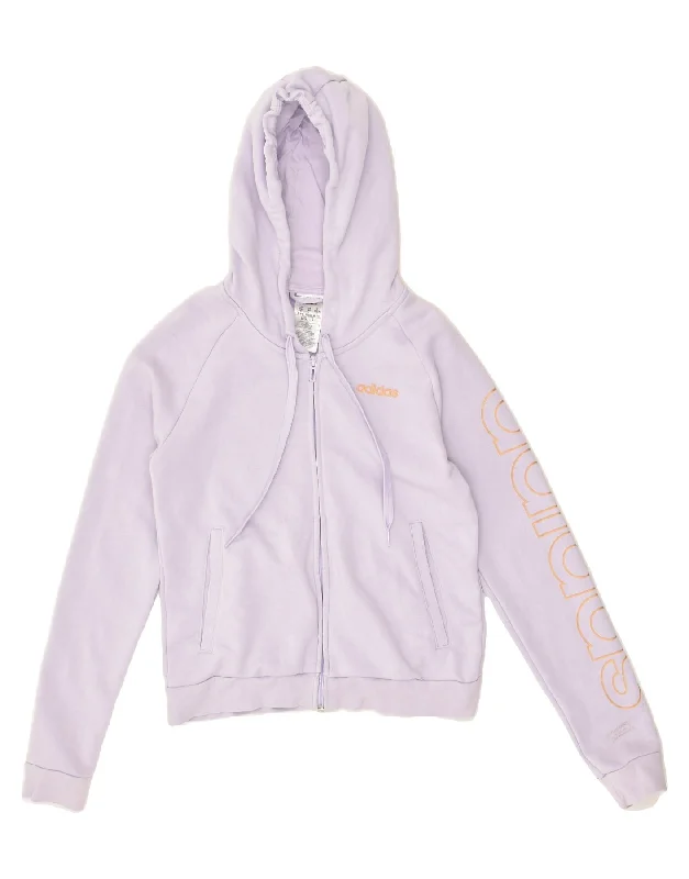 Steals and Deals ADIDAS Womens Graphic Zip Hoodie Sweater UK 4/6 XS Purple Cotton