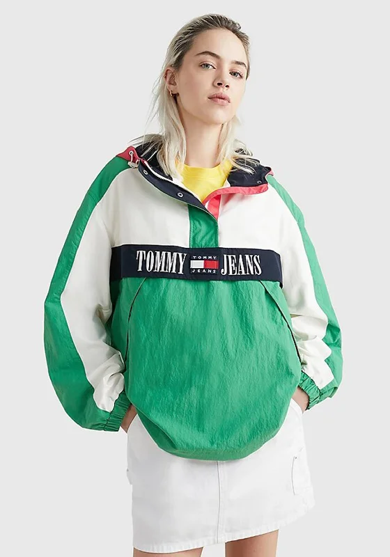 Lowest Price Tommy Jeans Chicago Archive Windbreaker, Coastal Green Multi