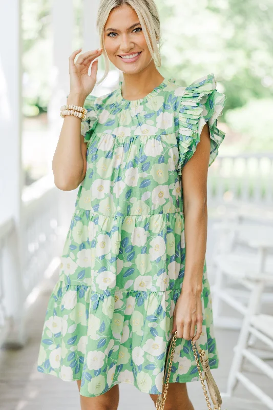 Clearance Sale Sweet Nature Green Floral Babydoll Dress