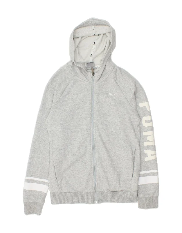 Overstock Sale PUMA Womens Graphic Zip Hoodie Sweater UK 10 Small Grey Cotton