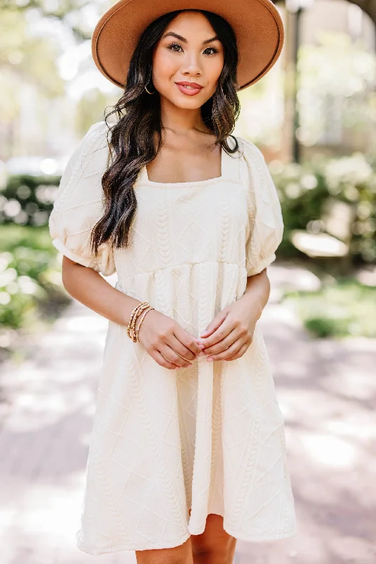 Blowout Sale On Your Team Cream White Cable Knit Babydoll Dress