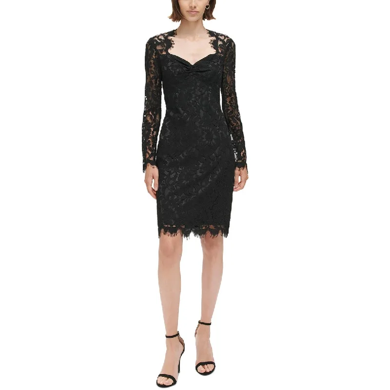 New Deals Womens Lace Overlay Knee Length Sheath Dress