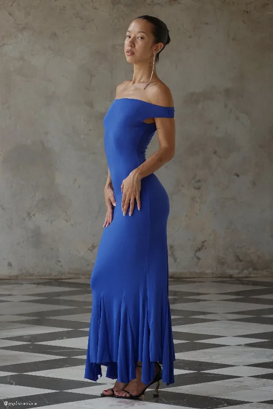 Act Now Analina Slinky Handkerchief Midi Dress - Cobalt Blue