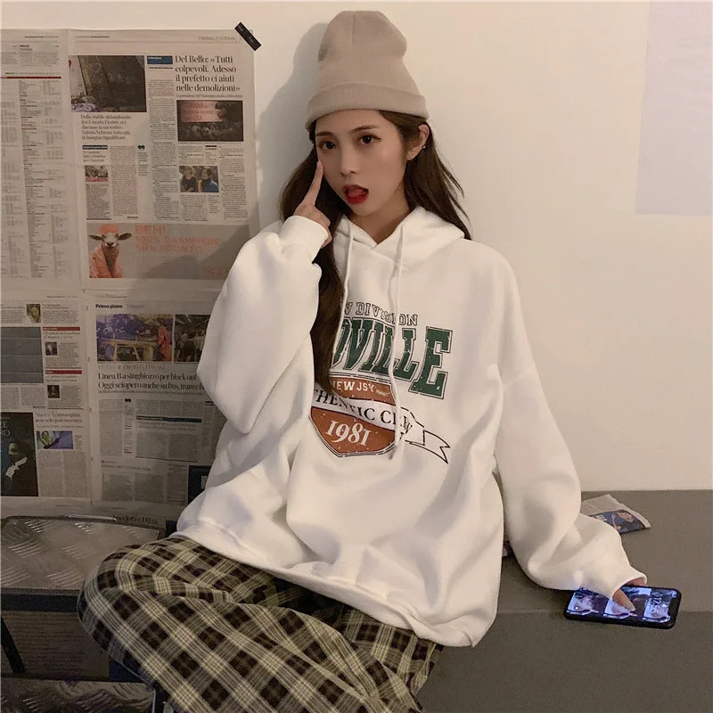 Online Only Ladies Fashion Letter Print Hoodie Women