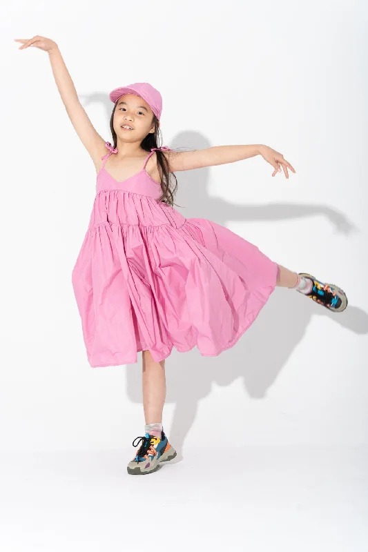Discount Mania PINK STRAPPY GATHERED DRESS