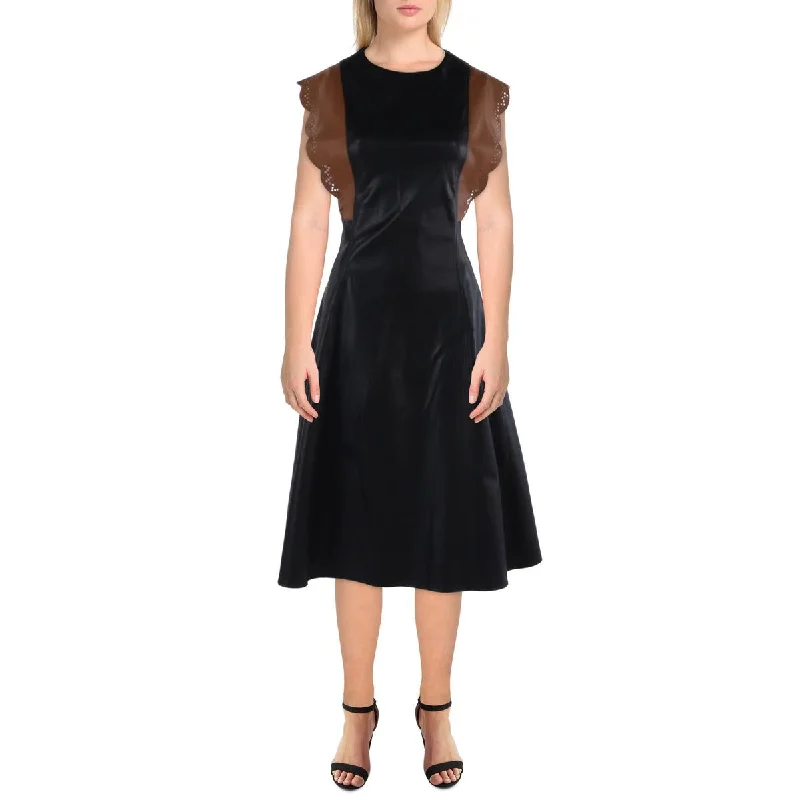 Online Only Womens Faux Leather Colorblock Midi Dress