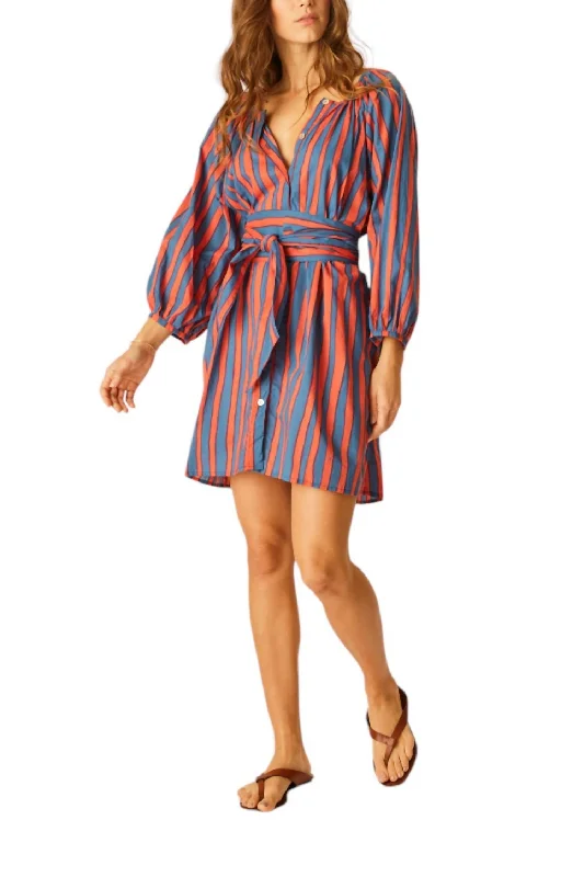 Special Discount Alex Short Dress With Sash In Batik Stripe Blood Orange