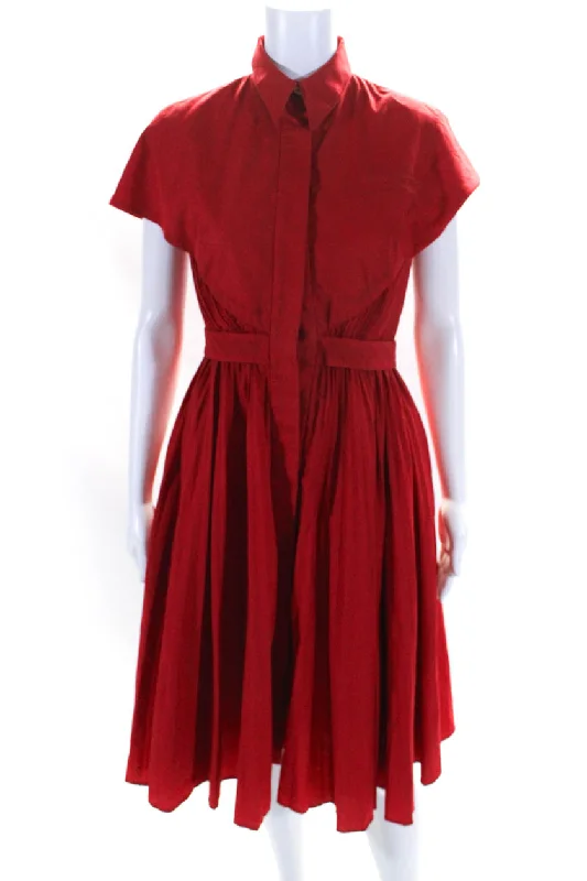 While Supplies Last Brandon Maxwell Womens Red Collar Pleated Cap Sleeve Shift Dress While Supplies Last Brandon Maxwell Womens Red Collar Pleated Cap Sleeve Shift Dress
