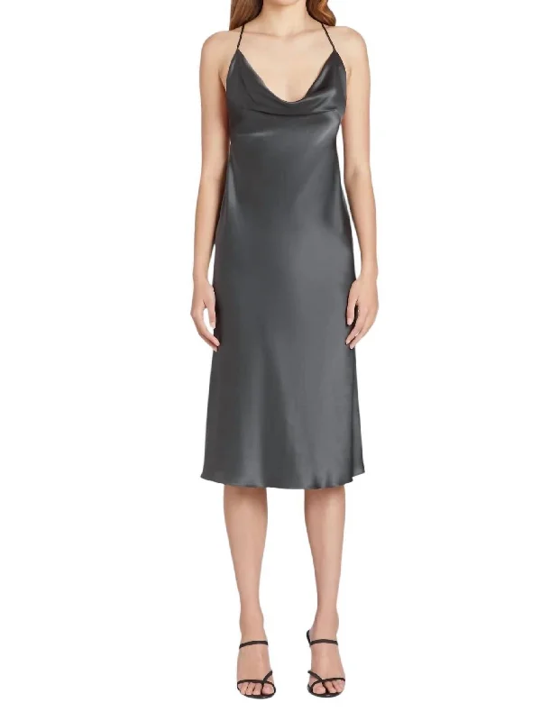 Can't Be Beat Tayce Silk Dress In Zinc