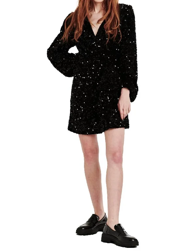 Weekend Flash Sale Mina Front Wrap Dress In Black Sequin