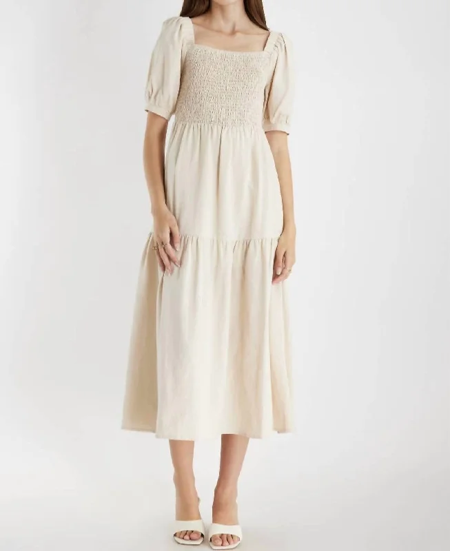 Epic Deals The Gracie Midi Dress In Beige