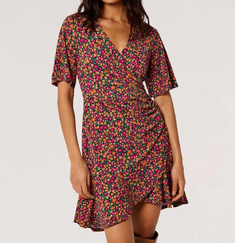 Savings Spectacular Ditsy Wrap Dress In Black