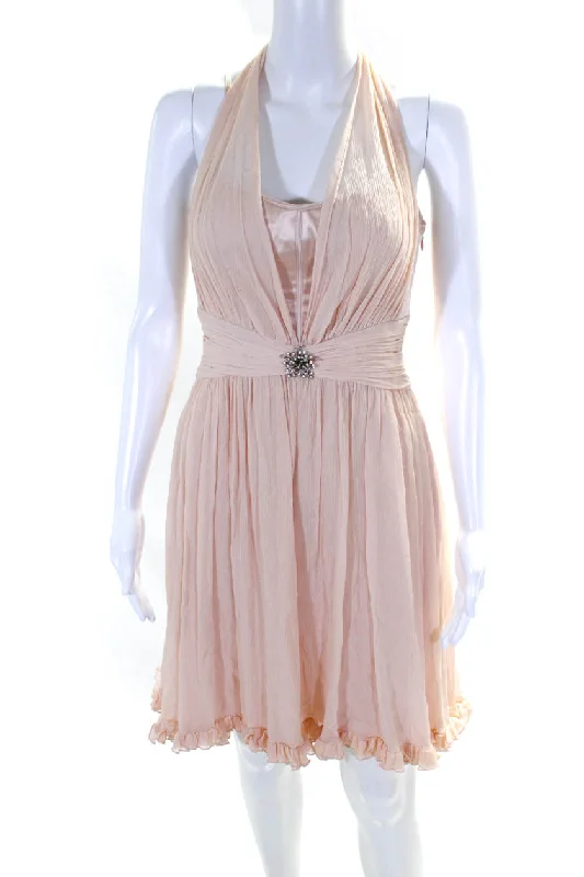 Bonus Savings Marc Bouwer Glamit Womens Satin Plisse Chiffon Mini A Line Dress Pink