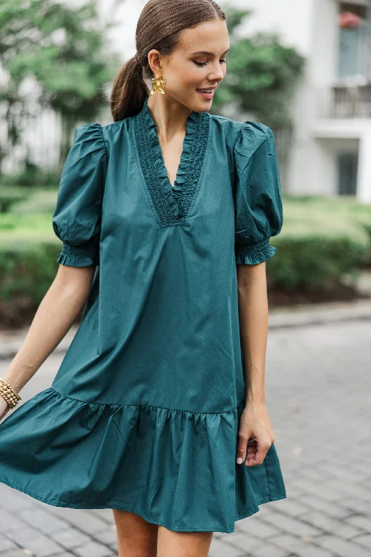 Final Markdown Somewhere Out There Hunter Green Ruffled Dress