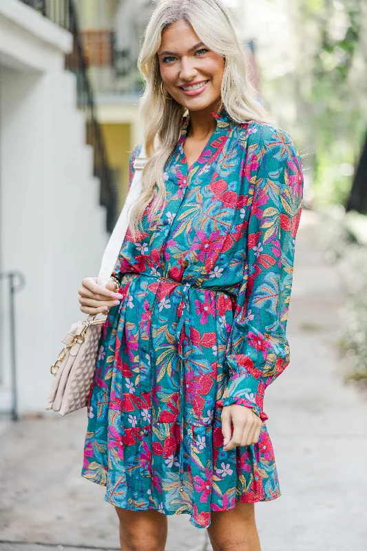 Blowout Deals Fate: It's Your Year Teal Blue Foral Dress