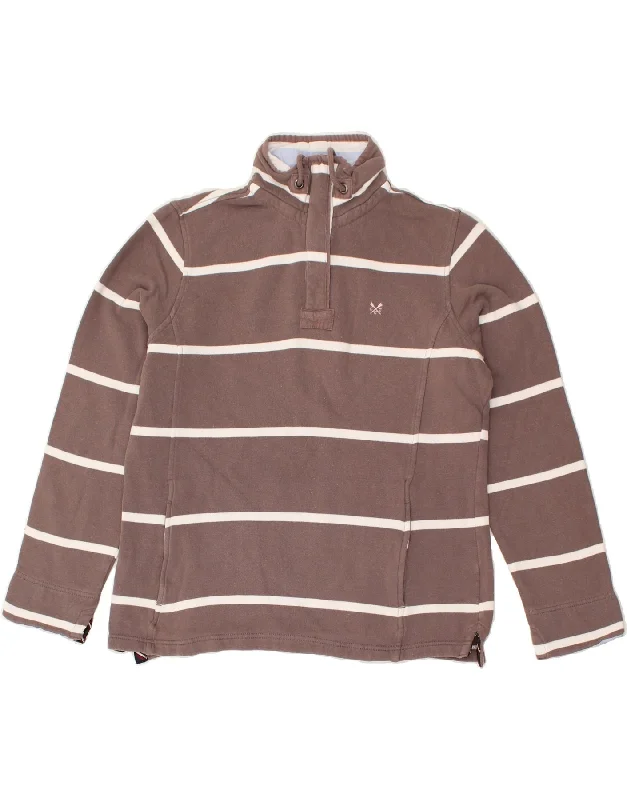 Lowest Price CREW CLOTHING Womens Zip Neck Sweatshirt Jumper UK 12 Medium Brown Striped