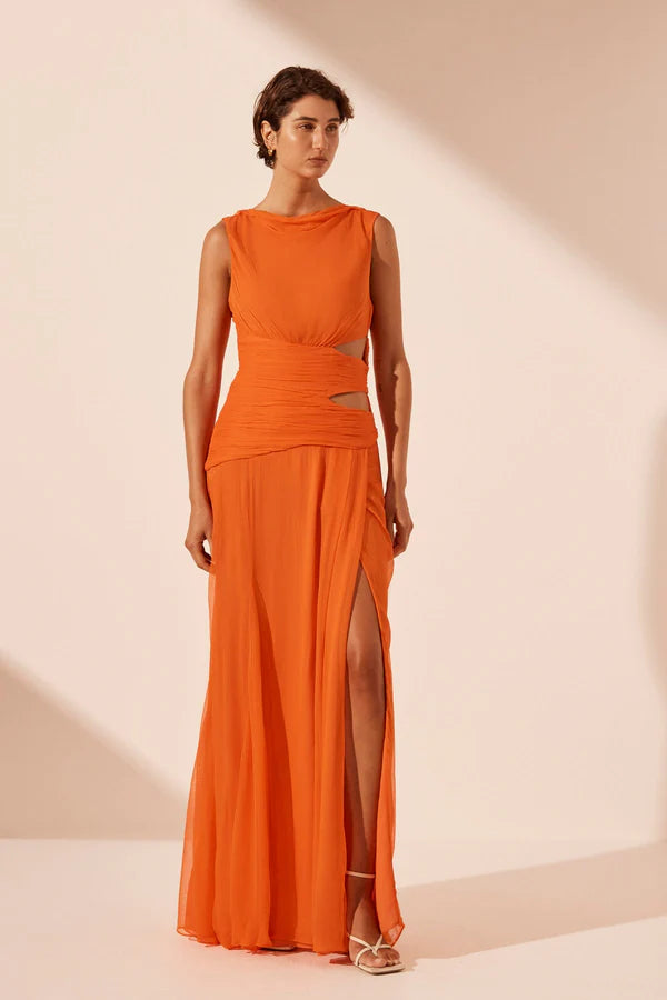 Clearance Sale Shona Joy - Layla Cut Out Side Split Maxi Dress - Flame Orange