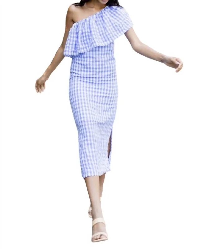 Closeout Sutton Gingham Dress In Periwinkle Blue