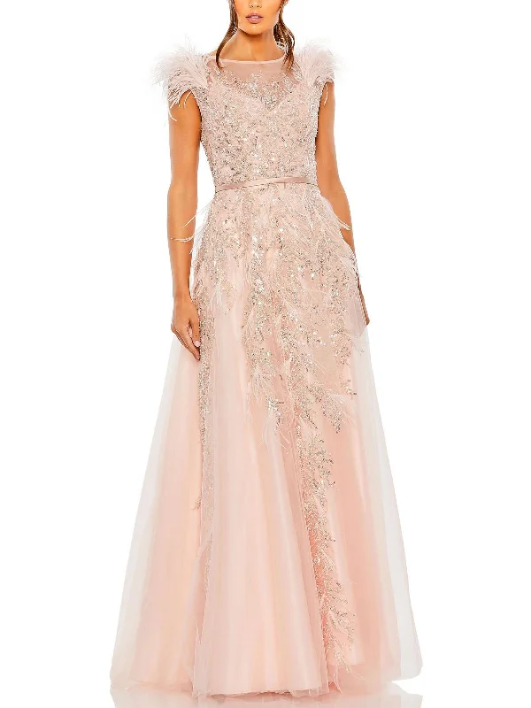Anniversary Sale Womens Feathers Embellished Evening Dress