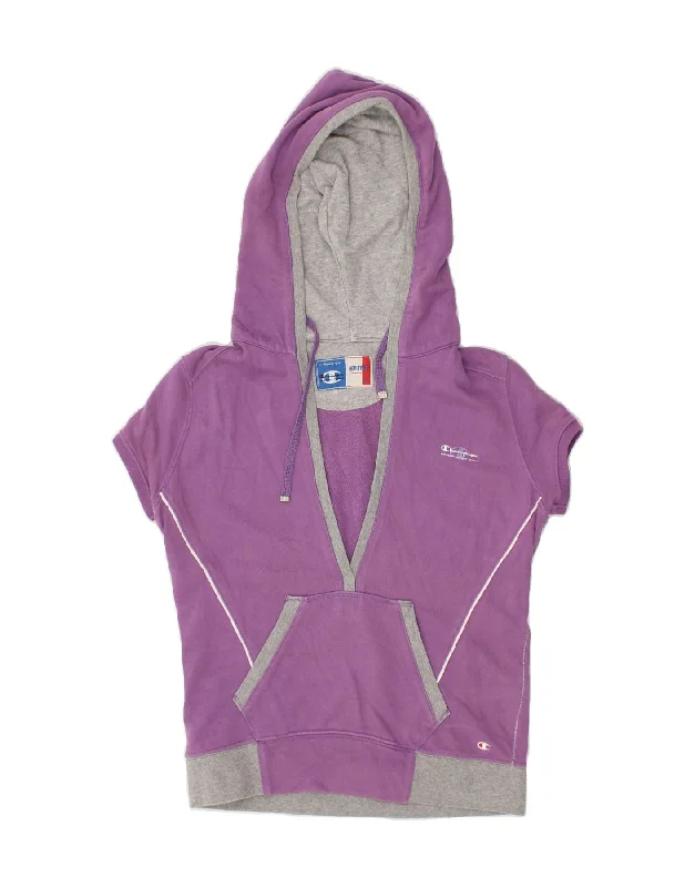 Massive Deals CHAMPION Womens Heritage Short Sleeve Hoodie Jumper UK 10 Small Purple