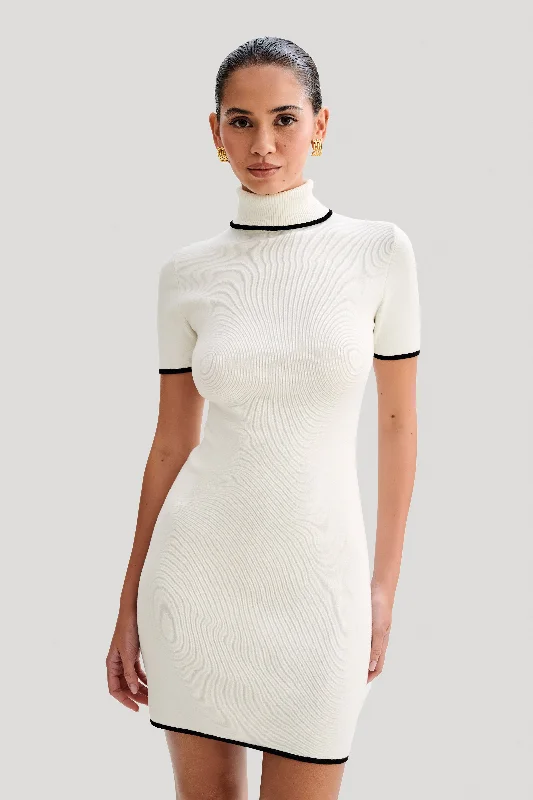 Sale Event Hayley Turtleneck Contrast Knit Mini Dress - Ivory