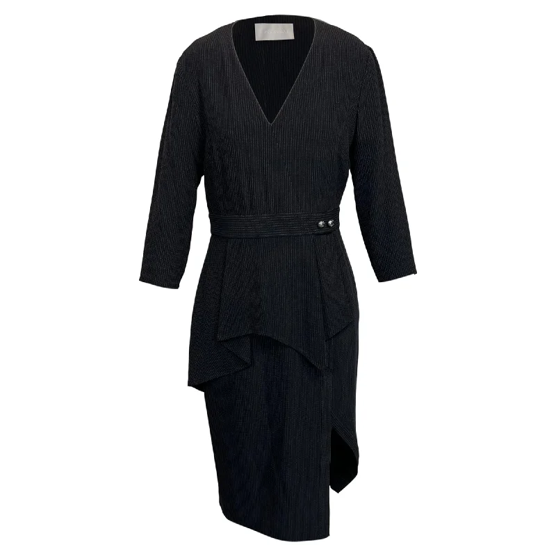 Great Bargains Jason Wu Dashed Pinstripe Midi Peplum Dress in Black Viscose