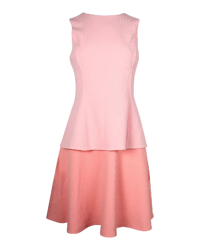 Mega Deal Oscar De La Renta Color-Block Tiered Dress in Pink Lana Vergine