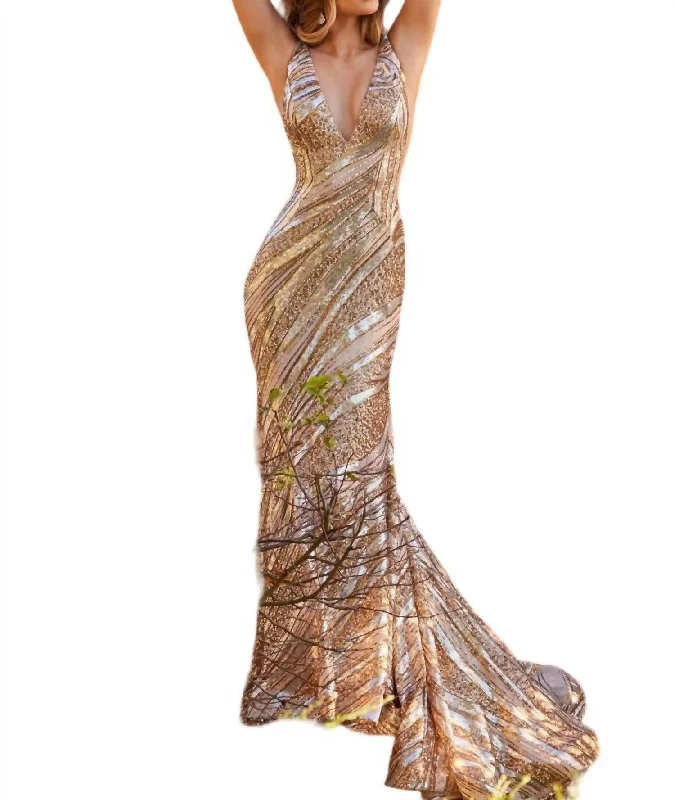 YEAR-End Sale Sequin Mermaid Dress In Nude/silver/gold