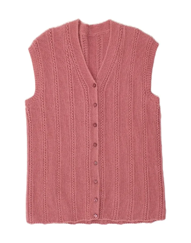Super Sale VINTAGE Womens Longline Sleeveless Cardigan Sweater UK 14 Medium Pink