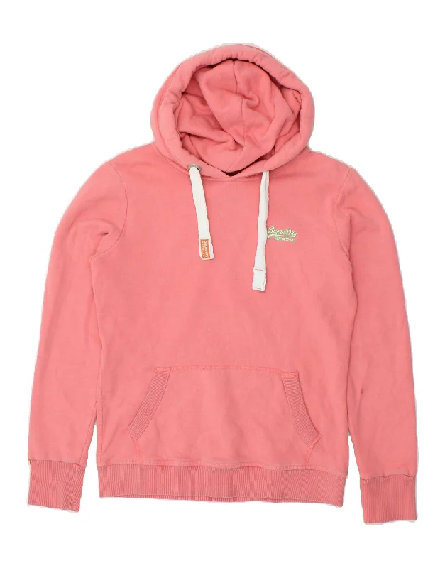Early Access SUPERDRY Womens Hoodie Jumper UK 14 Large Pink Cotton