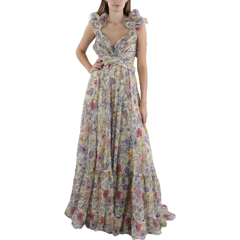 Weekend Deal Womens Chiffon Floral Evening Dress