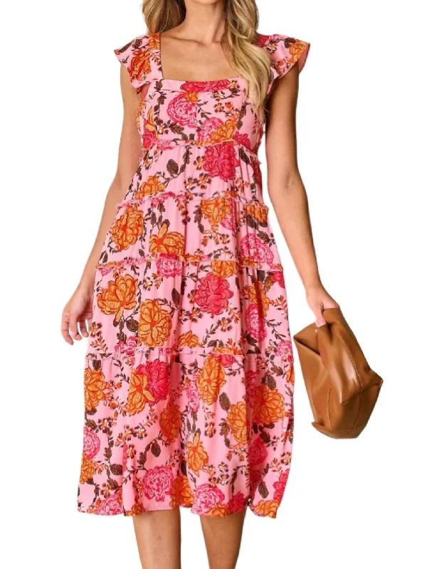 Price Cut Fun Midi Dress In Pink Floral
