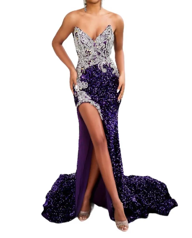 Unmissable Offer Side Slit Maxi Dress In Royal Purple