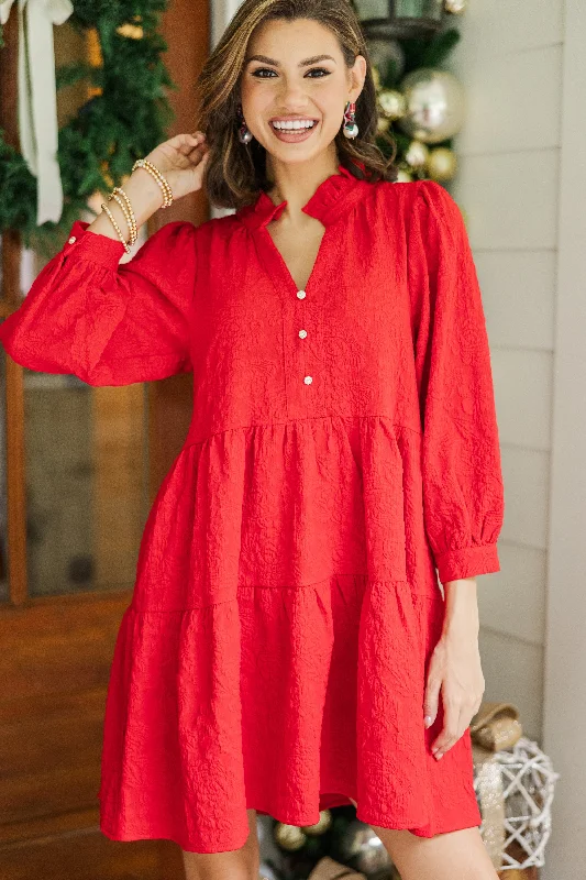 Buy Now All Up To You Red Floral Textured Dress