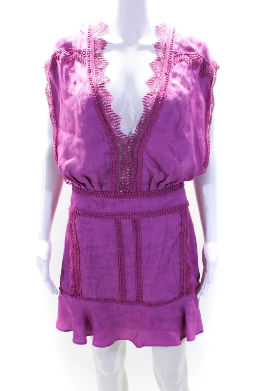 Markdowns IRO Womens Cierra Lace Trim V Neck Sleeveless Sheath Dress Fuschia