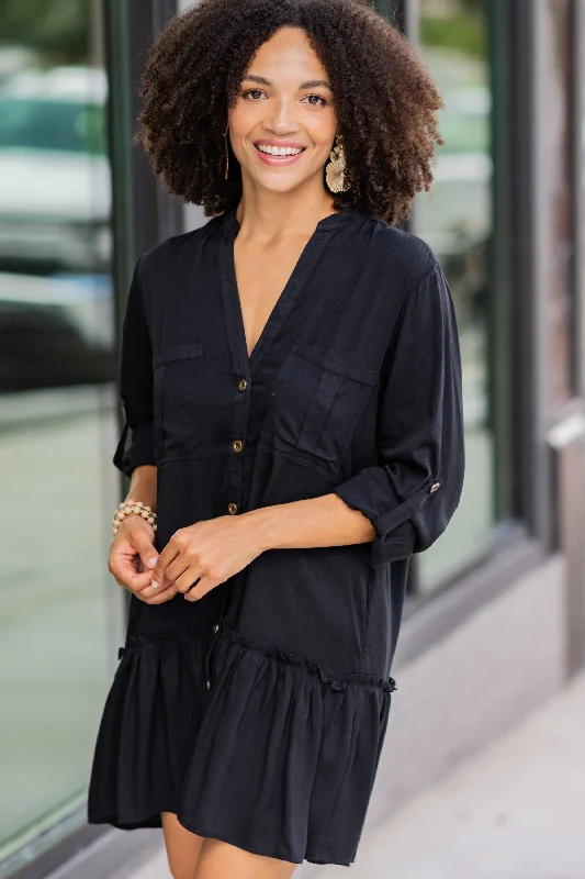 Price Drop Get Where You're Going Black Ruffled Hem Dress