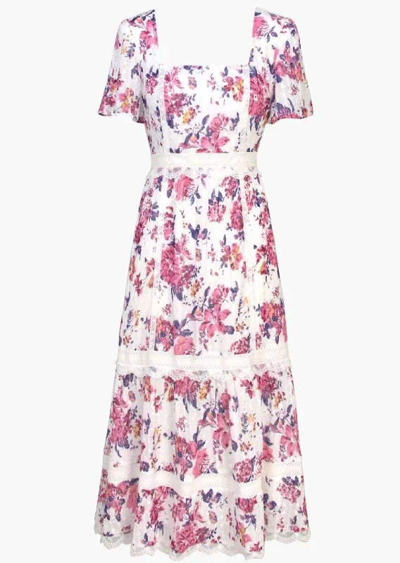 Savings Alert Freija Lace Inset Printed Midi Dress In Pink