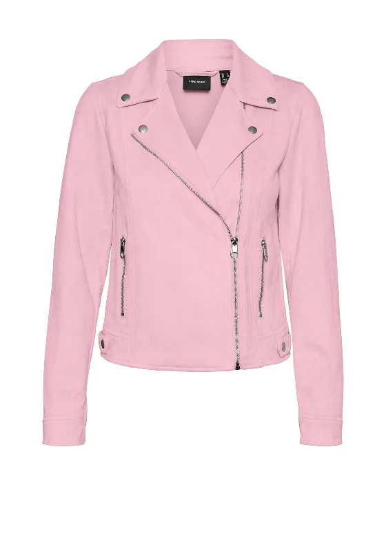 Fantastic Offers Vero Moda Jose Faux Suede Biker Jacket, Parfait Pink