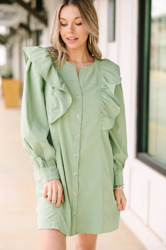 Price Reduction Feeling My Best Sage Green Ruffled Dress