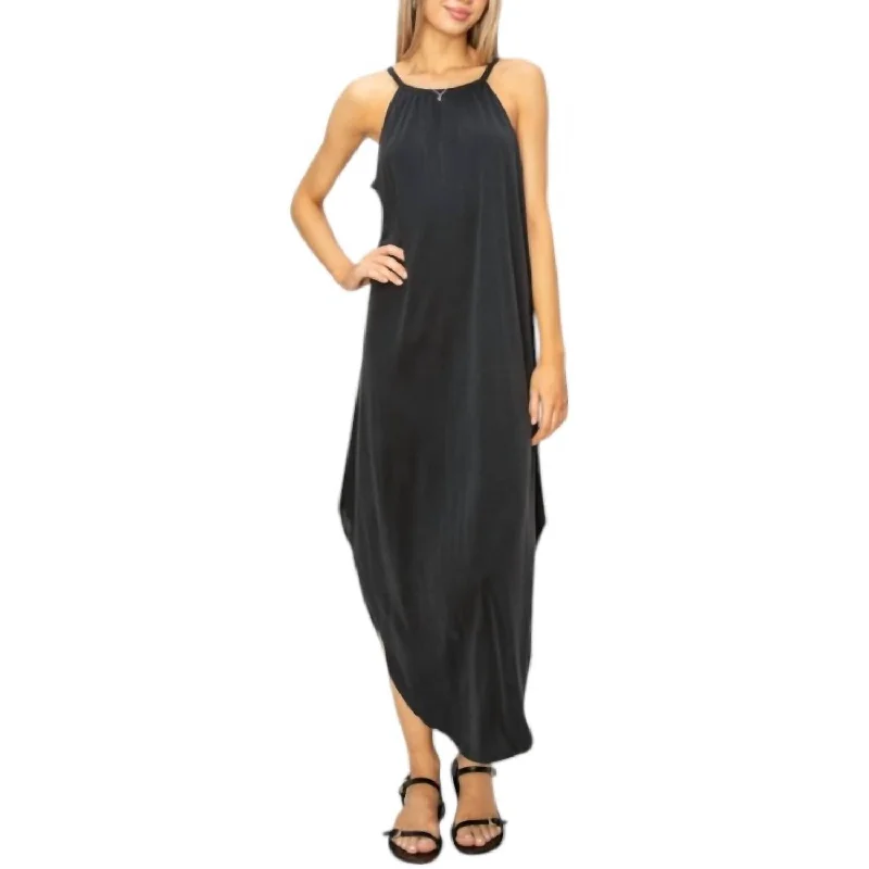Today’s Deal Nora Halter Neck Asymmetrical Midi Dress In Black