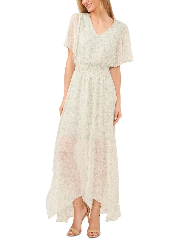 Closeout Sale Womens Floral Clip-Dot Maxi Dress