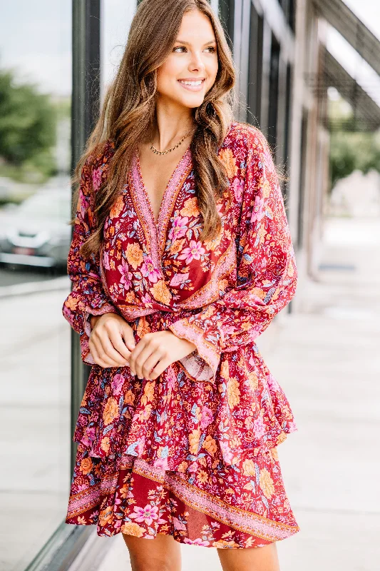 Deep Discounts Go On With It Red Mixed Print Dress